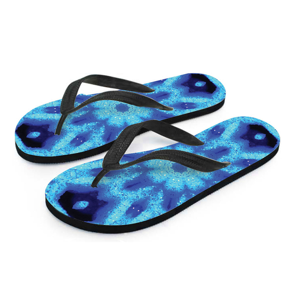 Blue Snowflake Kaleidoscope Print Hawaiian Flip Flops: The Perfect Addition to Your Hawaiian Outfit! - 2