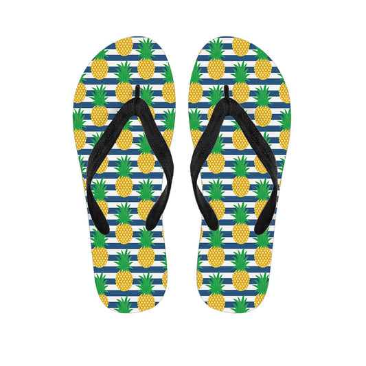 Blue Striped Hawaiian Pineapple Print Flip Flops: The Perfect Addition to Your Tropical Outfit - 1