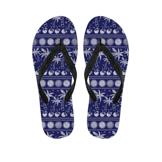 Blue Summer Coconut Pattern Hawaiian Flip Flops: The Perfect Match for Your Hawaiian Outfit - 1