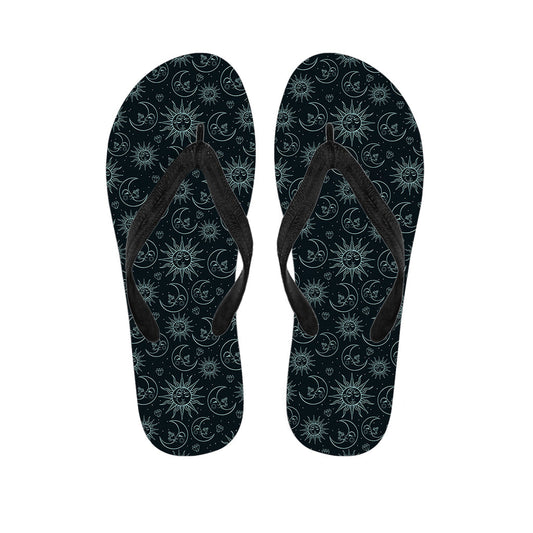 Blue Sun and Moon Pattern Hawaiian Flip Flops: Complete Your Island Outfit - 1