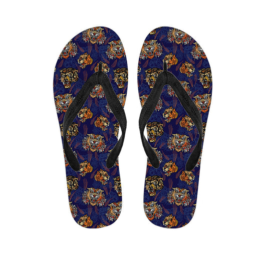 Blue Tiger Tattoo Pattern Hawaiian Flip Flops: Embrace the Aloha Spirit! - 1