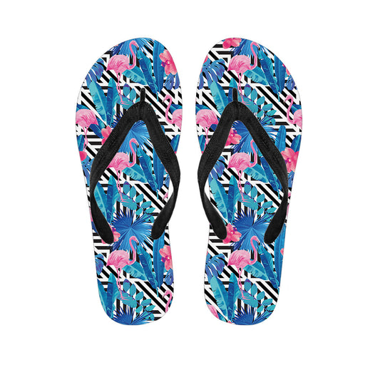 Blue Tropical and Pink Flamingo Print Hawaiian Flip Flop Outfit - 1