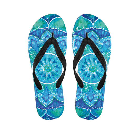 Blue Vishuddha Chakra Mandala Print Hawaiian Flip Flops: Embrace Island Style - 1