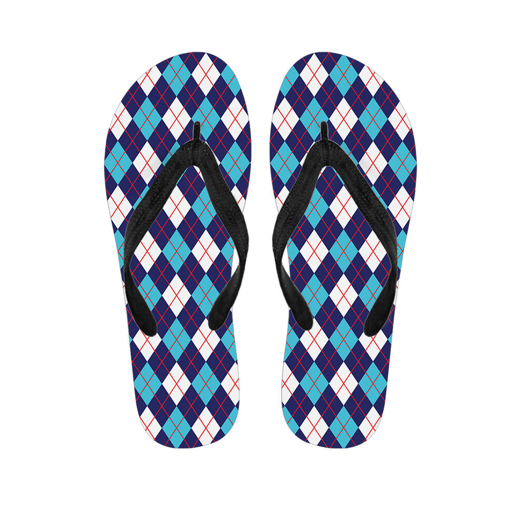 Blue, White, and Red Hawaiian Argyle Pattern Flip Flops - 1