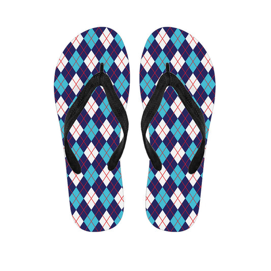Blue, White, and Red Hawaiian Argyle Pattern Flip Flops - 1