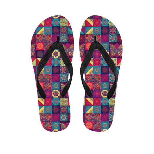 Hawaiian Patchwork Pattern Print Flip Flops: Complete Your Island Style Outfit! - 1