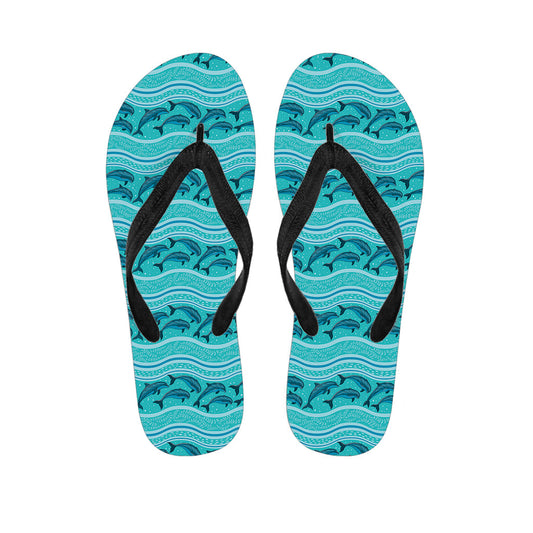 Dolphin Paradise: Hawaiian Outfit paired with Boho Dolphin Pattern Flip Flops - 1