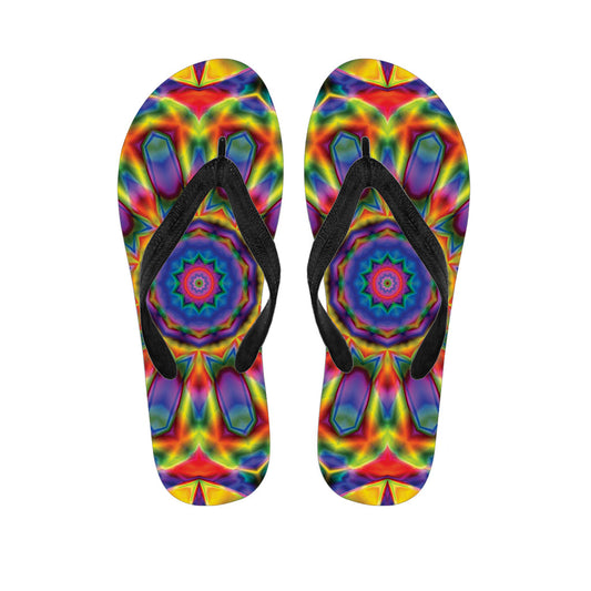 Boho Kaleidoscope Print Hawaiian Flip Flops: The Perfect Addition to Your Tropical Outfit - 1
