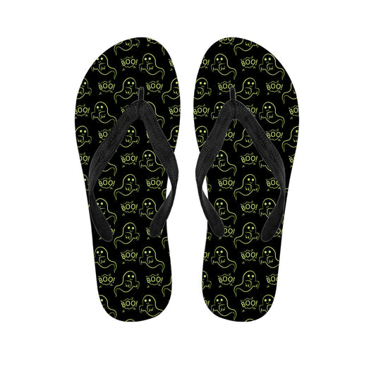 Boo-tiful Hawaiian Ghost Pattern Flip Flops: The Perfect Addition to Your Island Outfit - 1