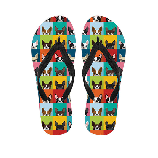 Boston Terrier Puppy Faces Hawaiian Flip Flops - Perfect for Your Tropical Outfit! - 1