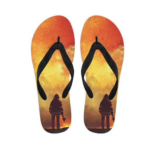 Brave Firefighter Hawaiian Outfit with Axe Print Flip Flops - 1