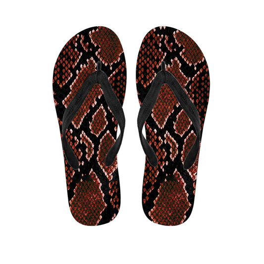 Brick Red Python Snakeskin Print Hawaiian Flip Flops: Perfect for Your Island Outfit - 1