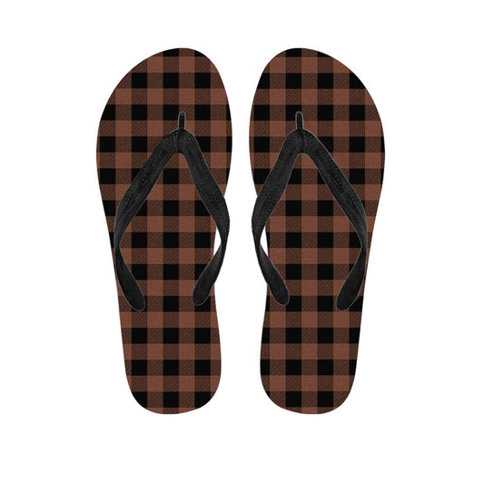 Hawaiian Vibes: Brown and Black Buffalo Check Print Flip Flops Outfit - 1