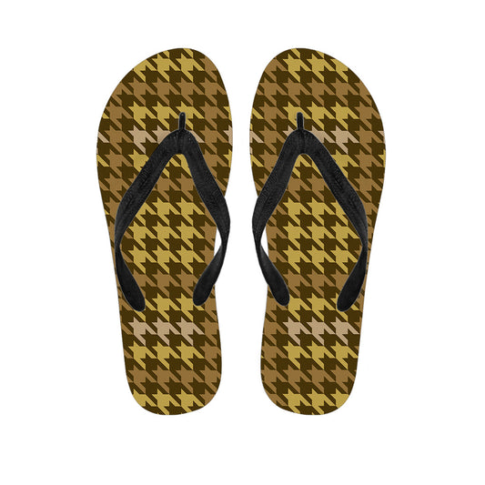 Brown and Tan Houndstooth Pattern Hawaiian Flip Flops - 1