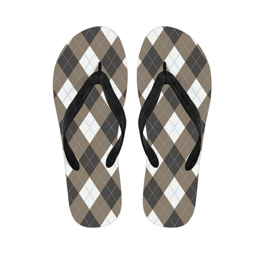 Breezy in Brown and White: Hawaiian Outfit with Argyle Flip Flops - 1