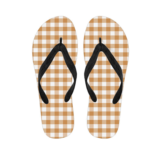 Paradise Perfection: Brown and White Gingham Pattern Hawaiian Flip Flops - 1