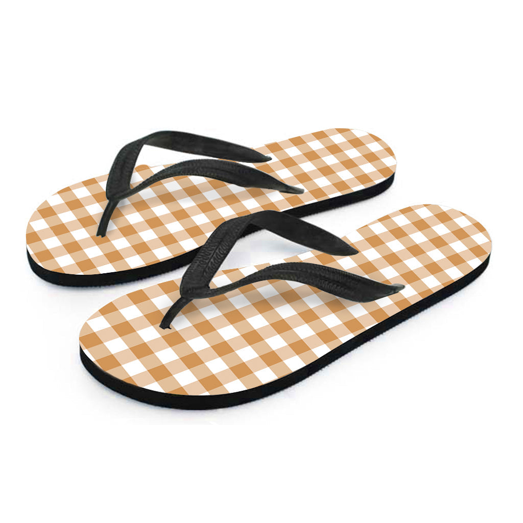 Paradise Perfection: Brown and White Gingham Pattern Hawaiian Flip Flops - 2