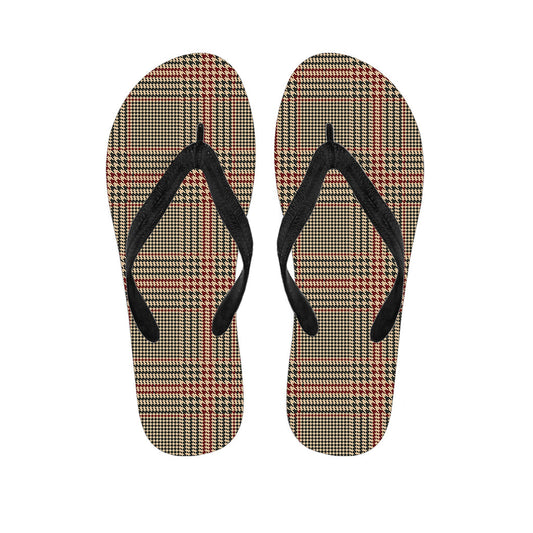 Island in Style: Brown, Beige, and Red Glen Plaid Hawaiian Flip Flops Outfit - 1