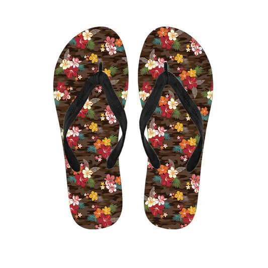 Camo Hibiscus Hawaiian Outfit Flip Flops - 1