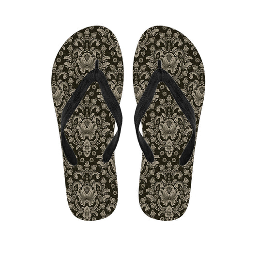 Breezy Brown Damask Hawaiian Flip Flops: The Perfect Pairing for Your Island Outfit - 1