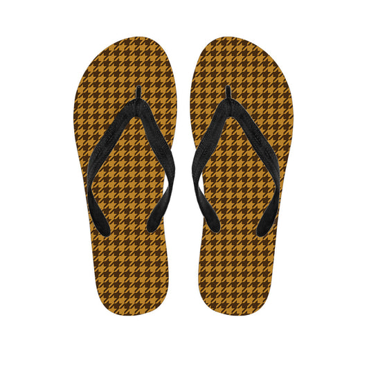 Breezy Hawaiian Vibes: Brown Houndstooth Pattern Print Flip Flops - 1
