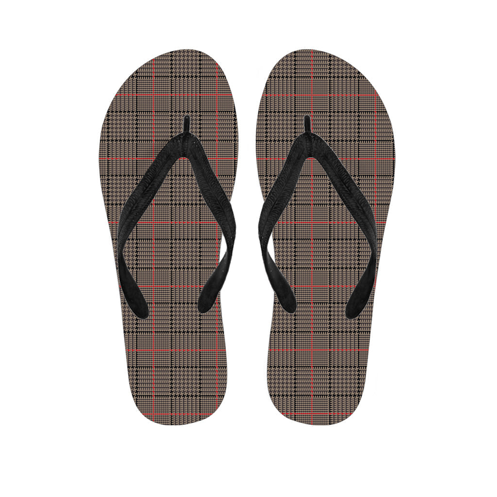 Brown Prince of Wales Check Print Hawaiian Flip Flops - 1