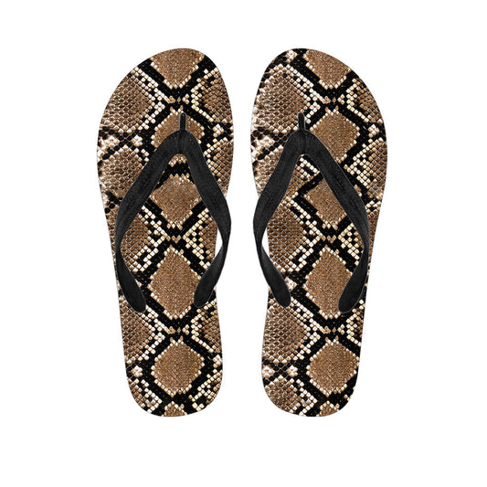 Brown Python Snakeskin Print Hawaiian Flip Flops: Complete Your Island Outfit - 1