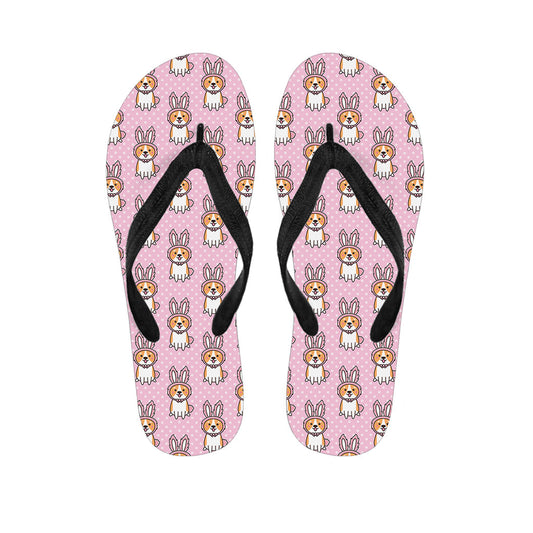 Bunny Corgi Pattern Print Hawaiian Flip Flops: Add Some Aloha to Your Outfit! - 1