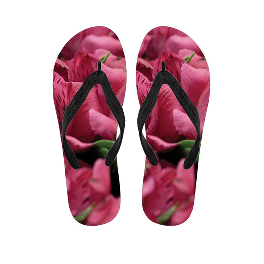 Burgundy Alstroemeria Print Hawaiian Outfit Flip Flops - 1