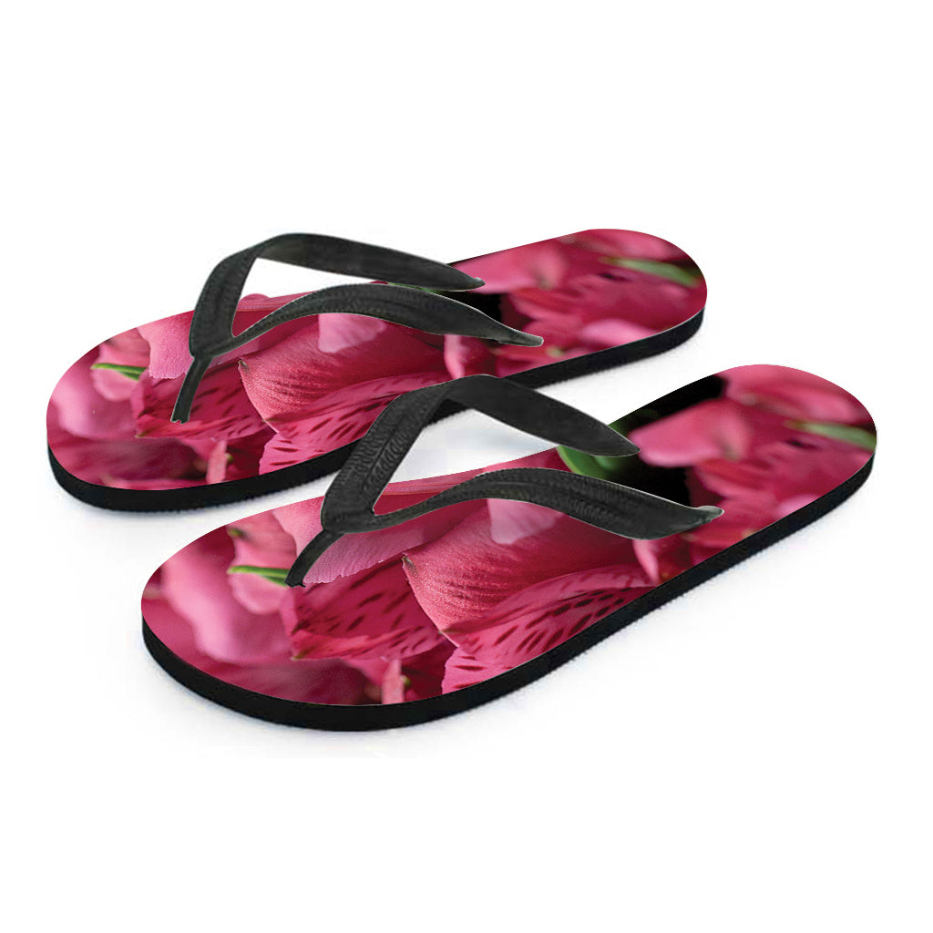 Burgundy Alstroemeria Print Hawaiian Outfit Flip Flops - 2