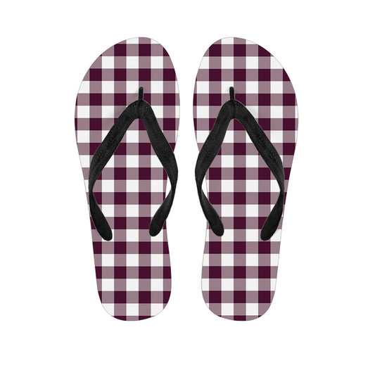 Burgundy and White Check Pattern Hawaiian Flip Flops: Complete Your Island-Style Outfit! - 1