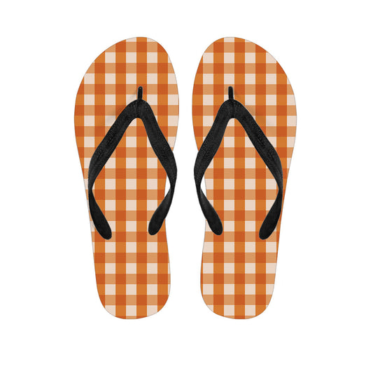 Burnt Orange and White Check Print Hawaiian Flip Flops: The Perfect Addition to Your Hawaiian Outfit - 1