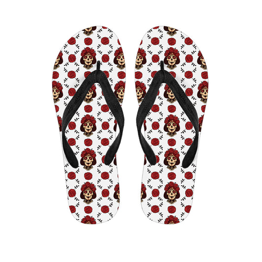 Calavera Girl Skull Pattern Hawaiian Flip Flops - 1