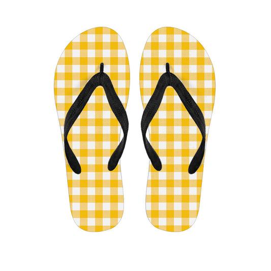 Canary Yellow and White Gingham Hawaiian Flip Flops: Your Perfect Tropical Ensemble - 1