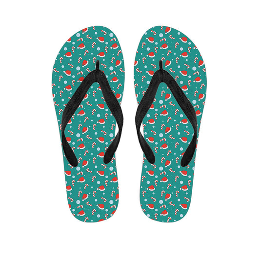 Tropical Vibes: Hawaiian Candy and Santa Claus Hat Pattern Flip Flops - 1