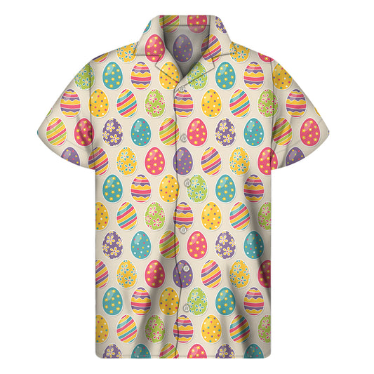 Tropical Vibes: Hawaiian Short Sleeve Shirt with Colorful Easter Eggs Pattern - 1