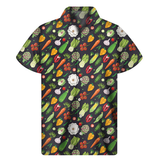 Tropical Bliss: Hawaiian Short Sleeve Shirt with Colorful Vegetable Pattern - 1