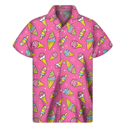 Summer Chic: Hawaiian Ice Cream Pattern Short Sleeve Shirt - 1