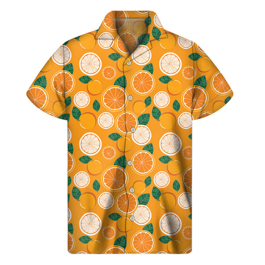 Island Vibes: Men's Hawaiian Short Sleeve Shirt with Cute Orange Fruit Pattern - 1