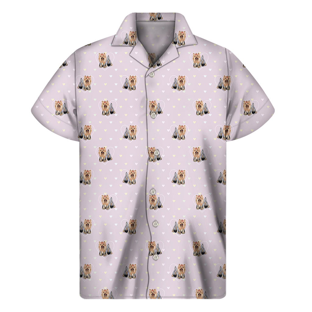 Hawaiian Vibes: Cute Yorkshire Terrier Pattern Print Short Sleeve Shirt - 1