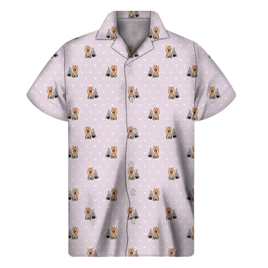 Hawaiian Vibes: Cute Yorkshire Terrier Pattern Print Short Sleeve Shirt - 1