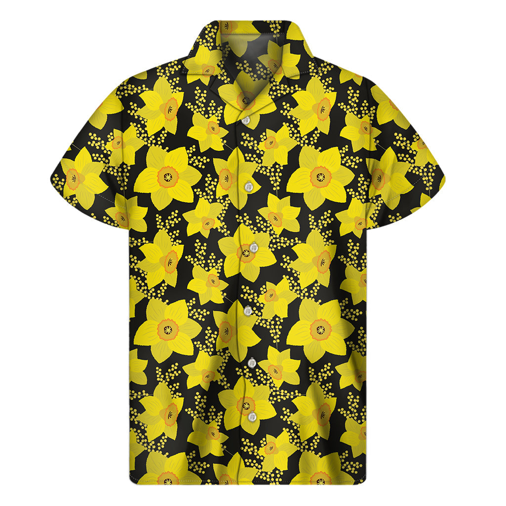 Daffodil and Mimosa Aloha: Men's Hawaiian Short Sleeve Shirt - 1