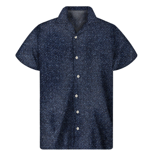 Dark Blue Denim Hawaiian Aloha Shirt - 1