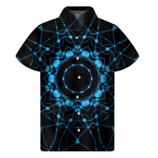 Dark Blue Kaleidoscope Hawaiian Short Sleeve Shirt: Embrace the Aloha Spirit in Style - 1
