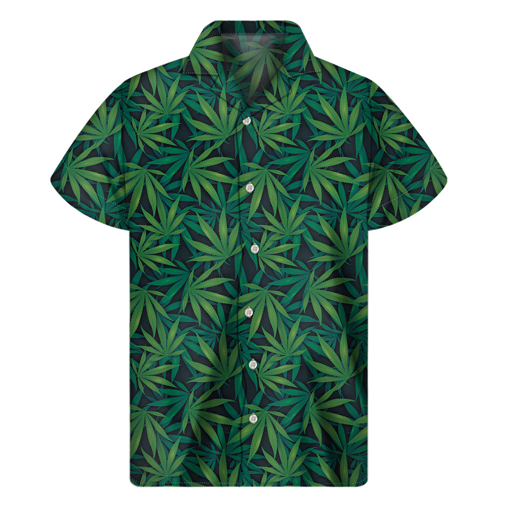 Tropical Vibes: Men's Dark Green Hawaiian Hemp Pattern Shirt - 1
