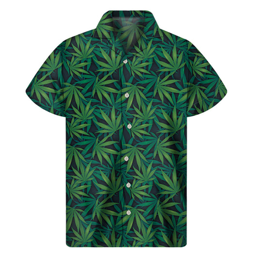 Tropical Vibes: Men's Dark Green Hawaiian Hemp Pattern Shirt - 1