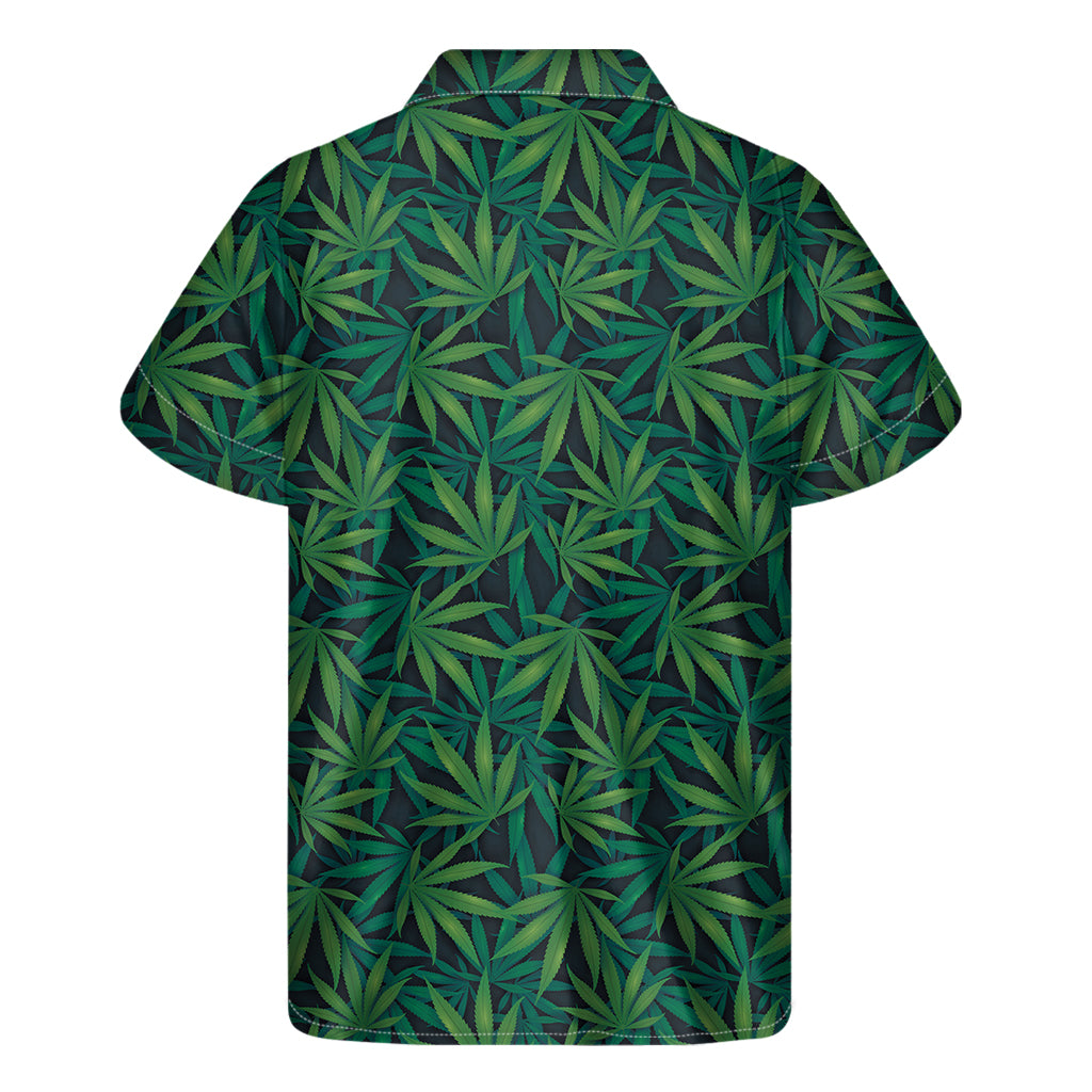 Tropical Vibes: Men's Dark Green Hawaiian Hemp Pattern Shirt - 2