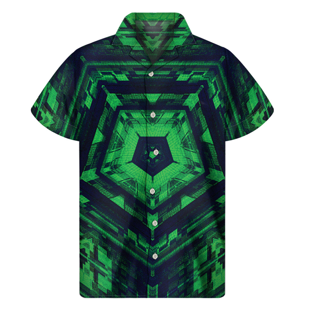 Kaleidoscope Hawaiian Style: Dark Green Men's Short Sleeve Shirt - 1
