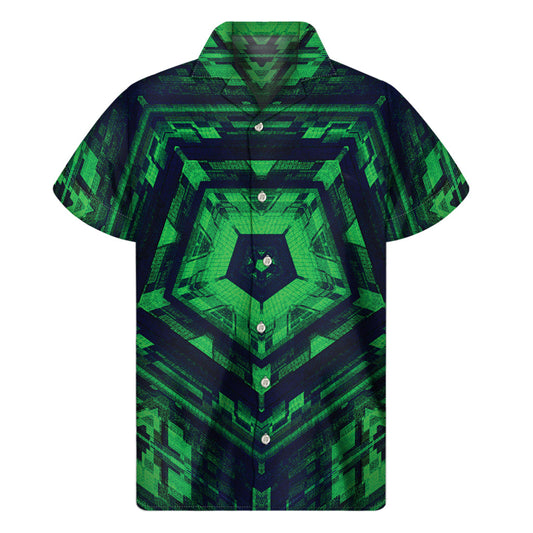 Kaleidoscope Hawaiian Style: Dark Green Men's Short Sleeve Shirt - 1