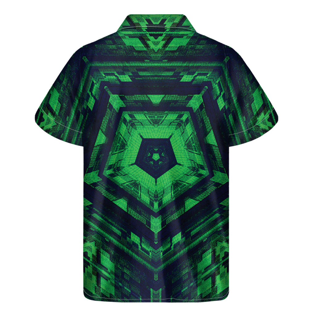 Kaleidoscope Hawaiian Style: Dark Green Men's Short Sleeve Shirt - 2